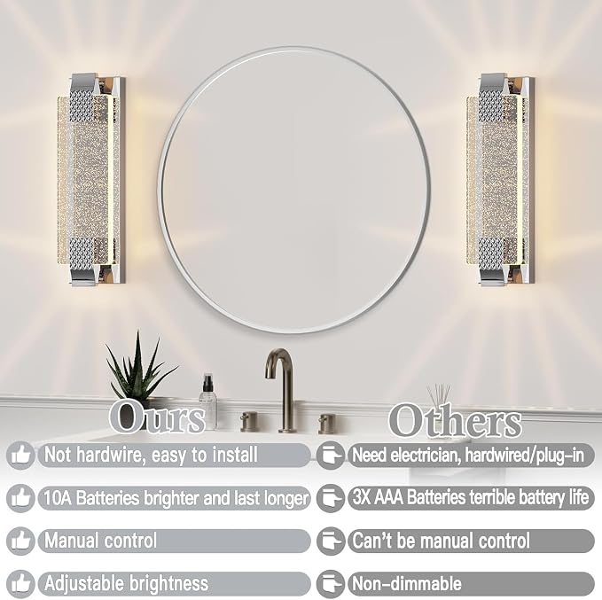 camuucci Battery Operated Wall Sconce Rechargeable Battery Powered 12000mAh Wall Light Indoor Not Hardwired Wall Lamp Fixtures for Bedroom Living Room 1Pack