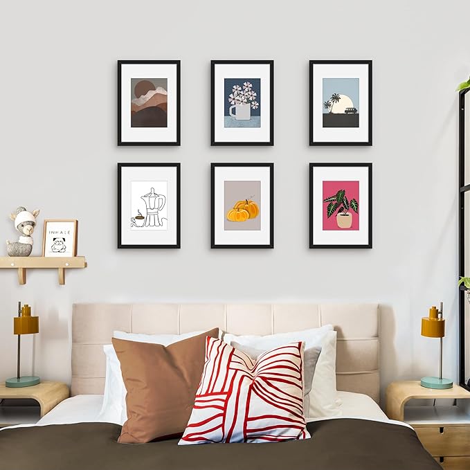 Picrit A4 Picture Frame Set of 12, Display 6x8 with Mat or 8.3x11.7 without Mat, Photo Frames for Wall Mounting or Table Top Display, Black