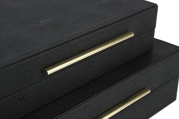 HofferRuffer Faux Leather Decorative Boxes Set of 2, Large Nesting Keepsake Box Accessory Organizer Jewelry Organizer with Hinged Lid, Stacking Storage Box Container for Home or Office (Black)