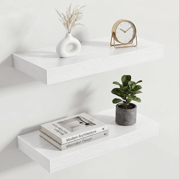 Acovy 16in Long Floating Shelves for Wall Set of 2, Wood Wall Shelves for Bathroom Bedroom Kitchen Living Room Laundry Room, Modern Floating Shelf for Home Decor