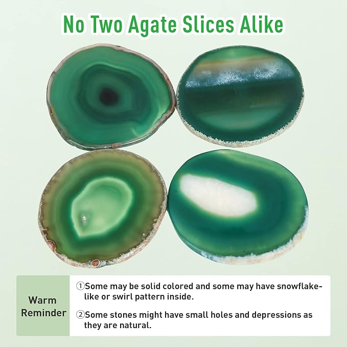 Natural Green Agate Coasters for Drinks Set of 4 | Natural Stone Drink Coasters, Decorative Table Coasters for Coffee Table, Bar or Desk, Housewarming Gift