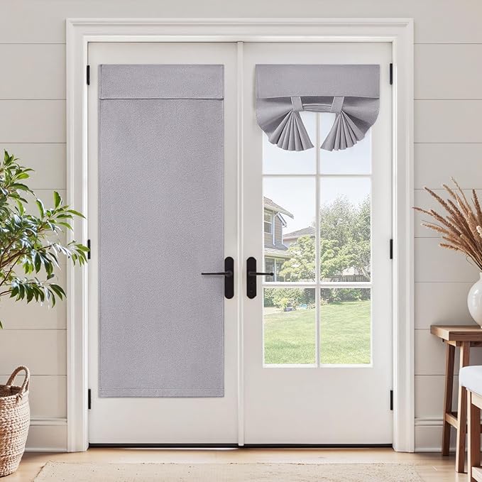 HOMEIDEAS 100% Linen Blackout Sidelight Curtains for Front Door, Side Door Window Curtains, Small Window,Thermal Insulated Covering, 1 Panel, W12 X L40 Inch, Light Gray