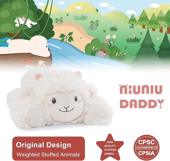 Niuniu Daddy 20" | 3.3 Pound Sheep Weighted Stuffed Animals, Large White Goat Pillowfort Stuffed Lap Animal Toys for Kids Adults, Big Plush Body Pillow for Presents Birthday Christmas Holiday