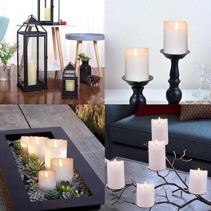 Oleitodh 12 Pack Flameless Pillar Candles with Remote and Timer, Flickering Battery Operated LED Candles, Realistic Melted Edge Plastic Candles for Wedding, Fireplace, Home Decor, White
