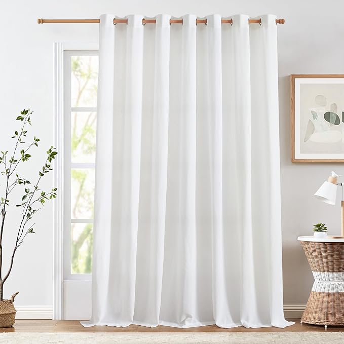 jinchan White Linen Curtain 100 Inch Extra Wide for Patio Sliding Glass Door Room Divider Farmhouse Grommet Top Light Filtering Window Drape for Bedroom Floor to Ceiling Window 100Wx108L 1 Panel