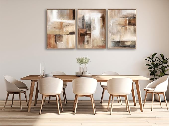 Large Framed Canvas Wall Art - Natural Float Framed Brown Abstract Pictures for Living Room Decor Modern Black Abstract Painting Artwork Prints for Bedroom Kitchen Home Office Decor 60" X 28" Set of 3