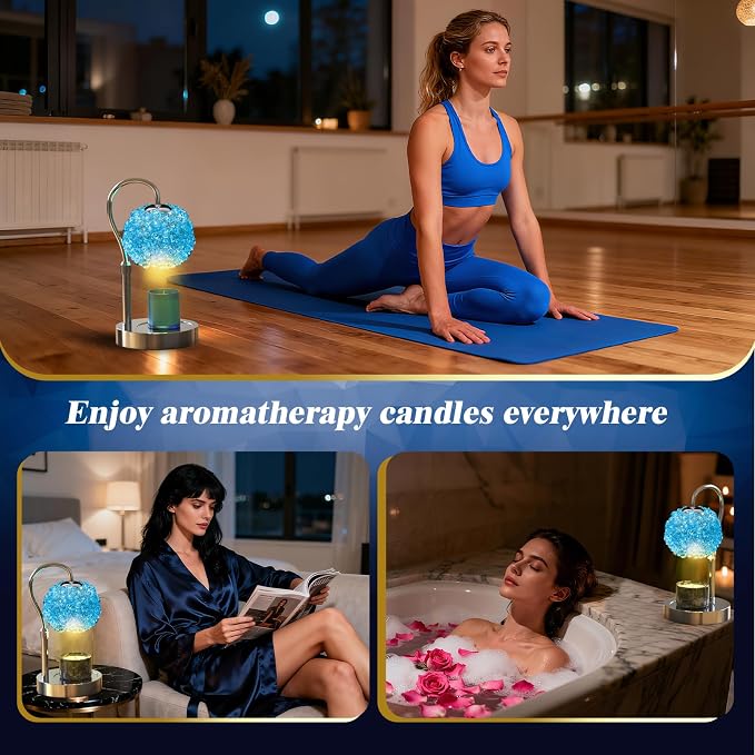 Luxury Candle Warmer Lamp with Timer & Dimmable Brightness, Crystal Gemstone Shade & Premium Base - Adjustable Wax Melt Warmer for Home Decor(Blue)