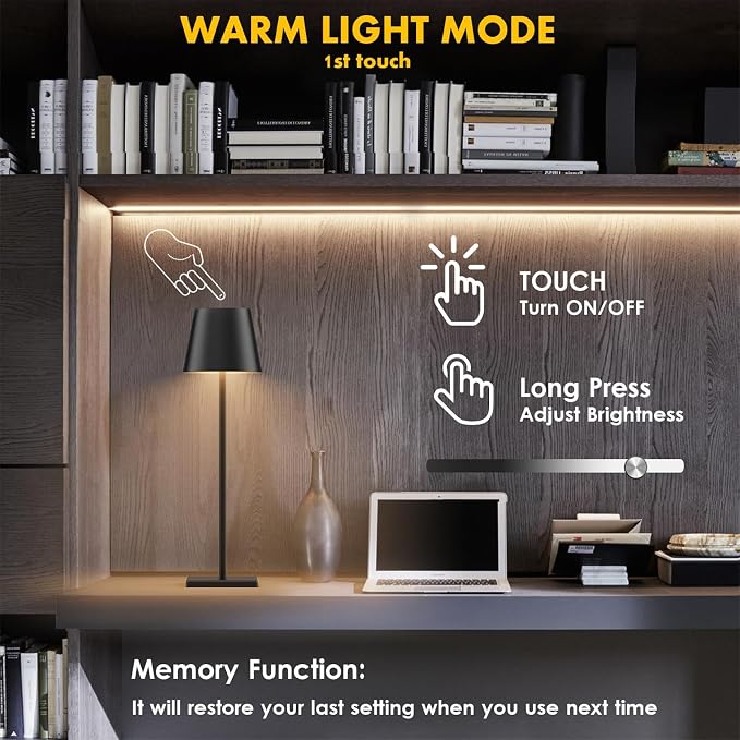2 Pack LED Cordless Table Lamp with RGB & Stepless Dimming Rechargeable Battery Desk lamp 5000mAh Battery Operated with Modern Portable Table Light for Indoor/Outdoor IP54 Waterproof (Black)