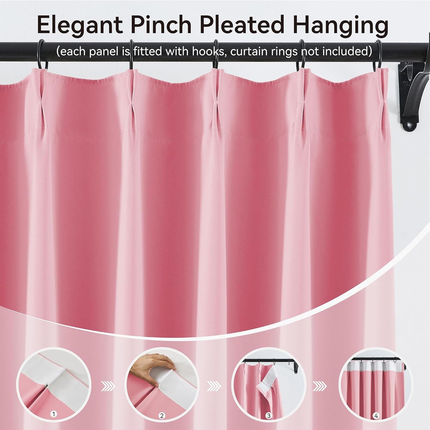 KangBang Rose Pink Window Curtain Panels 96 Inches Long 2 PCs, Pinch Pleated Room Darkening Elegant Curtains for Living Room Nursery with Hooks, Soft & Vertical Modern Lush Decor,40x96 Inch