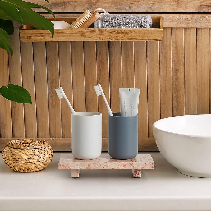 Natural Marble Tray Pedestal Stand – Soap & Jewelry Riser for Bathroom Counter, Kitchen Sink, Vanity Organizer, Decorative Stone Catchall for Perfume, Candles