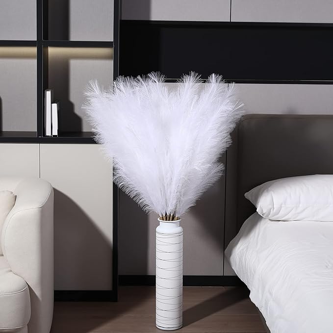 Wertuirk 8 Pcs 45 inch Tall Faux Pampas Grass Decor, Large Artificial White Pompous Grass Bulk, Long Fake Pompas for Floor Vase Filler, Wedding, Baby Shower, Home and Boho Decor (White)