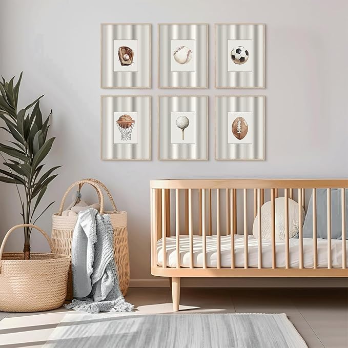 Sports Wall Art Decor Toddler Boys Room Canvas Prints Vintage Sports Nursery Wall Decor Baby Kids Poster Football Baseball Pictures Basketball Theme Artwork for Children Bedroom 12x16x6 Inch Unframed