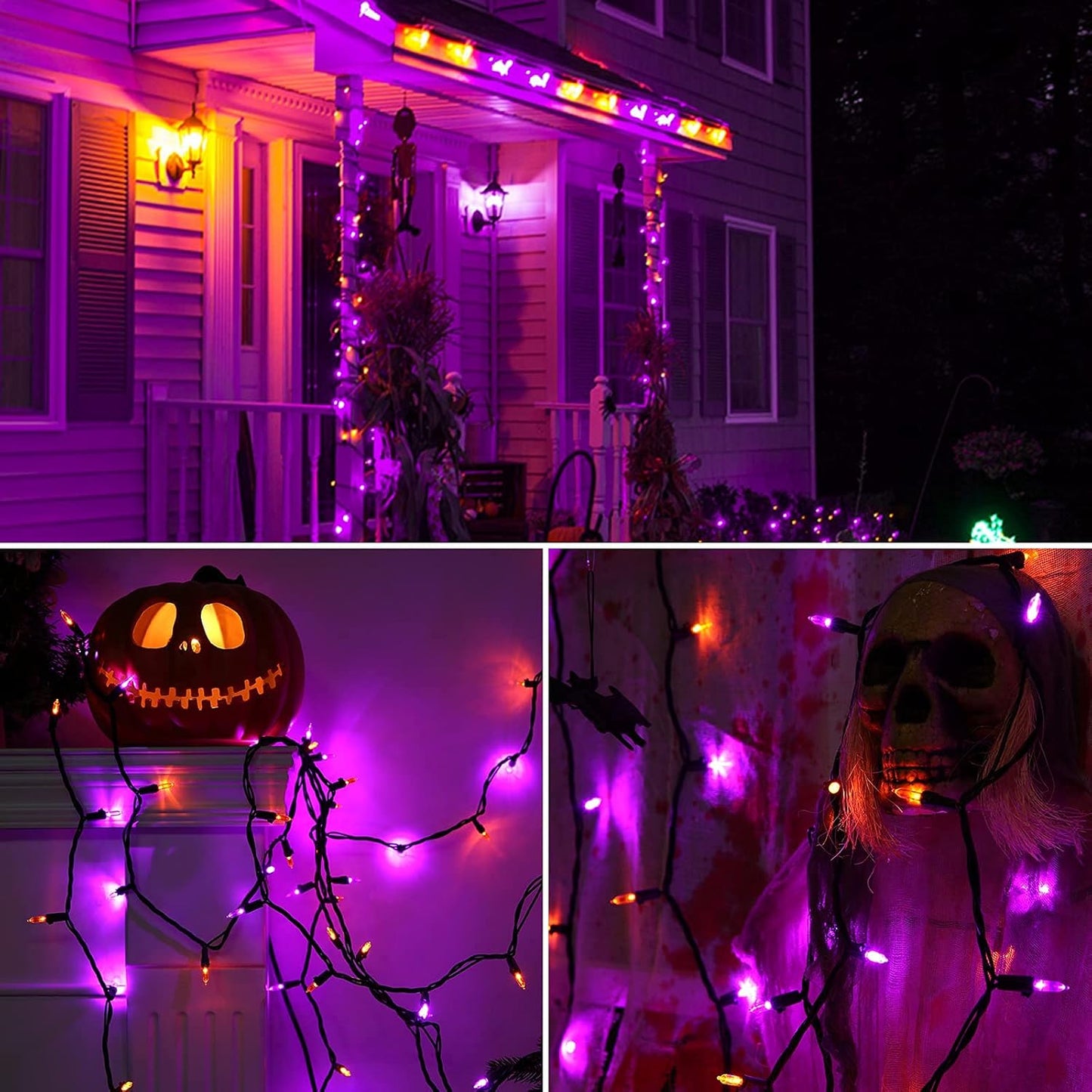 Brizled Purple & Orange Halloween Lights, 33ft 100 LED Halloween String Lights, 120V UL Certified Purple String Light Connectable Orange Mini Light Outdoor for Tree Garden Home Patio Decorations