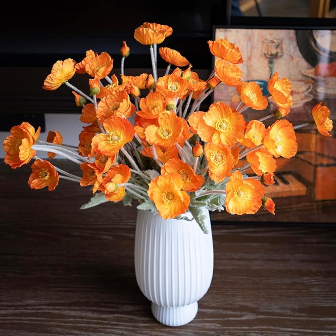 DUYONE Artificial Flowers 6 Stems Poppy Silk Bouquet,for Wedding, Home, Party Decoration,Table Centerpiece Arrangement(Orange)