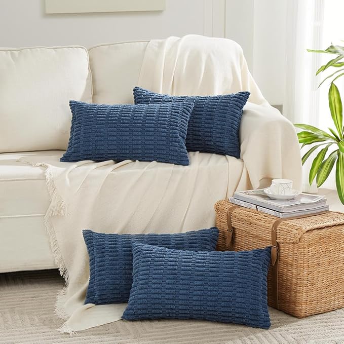 Fancy Homi 4 Packs Decorative Throw Pillow Covers for Living Room Couch Bed, Modern Farmhouse Boho Home Décor Accent Cushion Case, 20" x 12" (Pack of 4), Dusty Blue