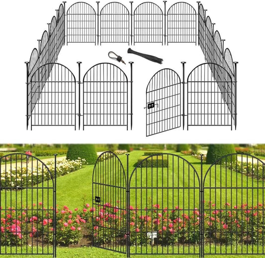Garden Fencing Animal Barrier 24 Panels, 32 in(H) x 54 Ft(L) No Dig Fences for Dogs, Black Rustproof Metal Wire Garden Fence with Gate, Temporary Dog Fence for Patio Outdoor Yard