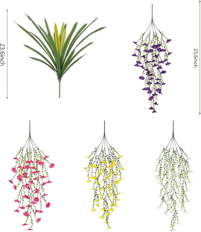 8 Bundles Fake Artificial Morning Glory Flowers for Outdoors, 1 Bundle Faux Greenery Plants UV Resistant Weatherproof for Indoor Outdoor Garden Patio Window Box Home Decor