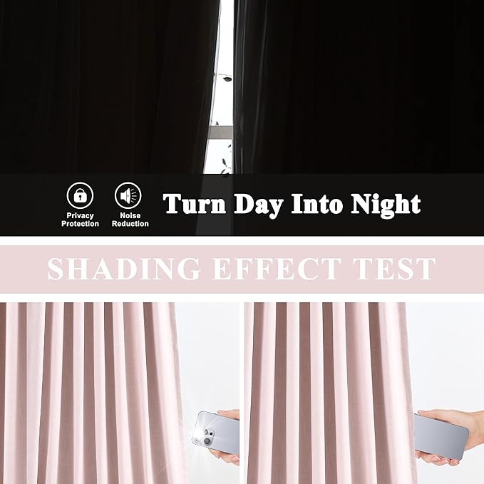 Vision Home Soft Pink Pinch Pleated Full Blackout Curtains Linen Blended Room Darkening Window Panels 84 inch for Living Room Bedroom Thermal Insulated Pinch Pleat Drapes with Hooks 60" Wx84 Lx1