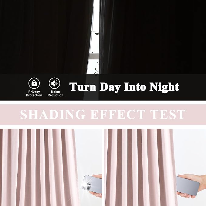 Vision Home Soft Pink Pinch Pleated Full Blackout Curtains Linen Blended Room Darkening Window Curtains 72 inch for Living Room Bedroom Thermal Insulated Pinch Pleat Drapes with Hooks 60" Wx72 Lx1