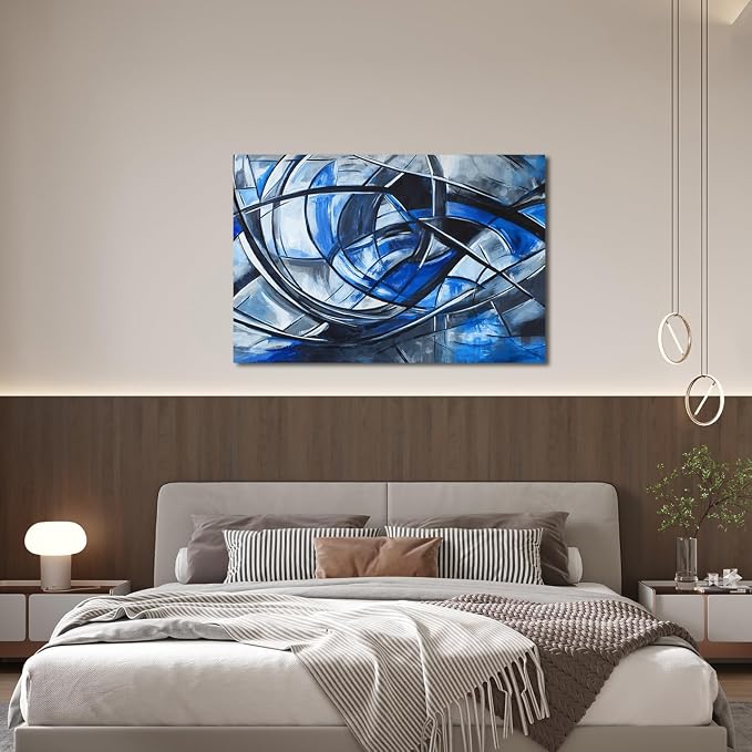 Abstract Wall Art Decor Modern Wall Art Pictures for Living Room Canvas Art Wall Decor Abstract Blue Wall Art Prints Artwork for Walls Black and White Wall Art Decorations Home Office Decor 24" X 36"