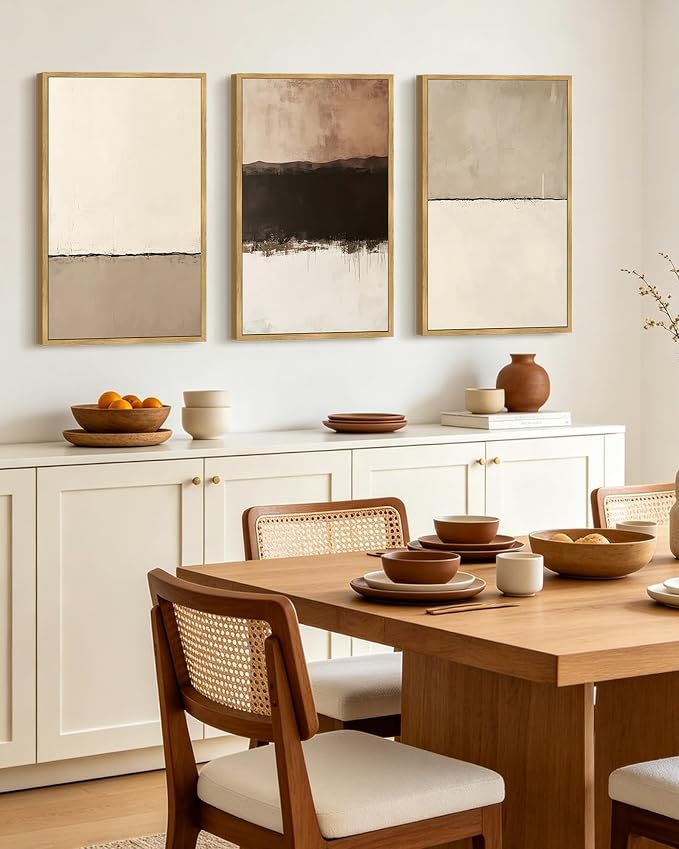 PHOPAGO Neutral Abstract Framed Wall Art Large 16x24in Minimalist Beige Gray Pastel Wall Decor Modern Watercolor Art Paints Laundry Kitchen Bedroom Living Room Decor - Natural Framed
