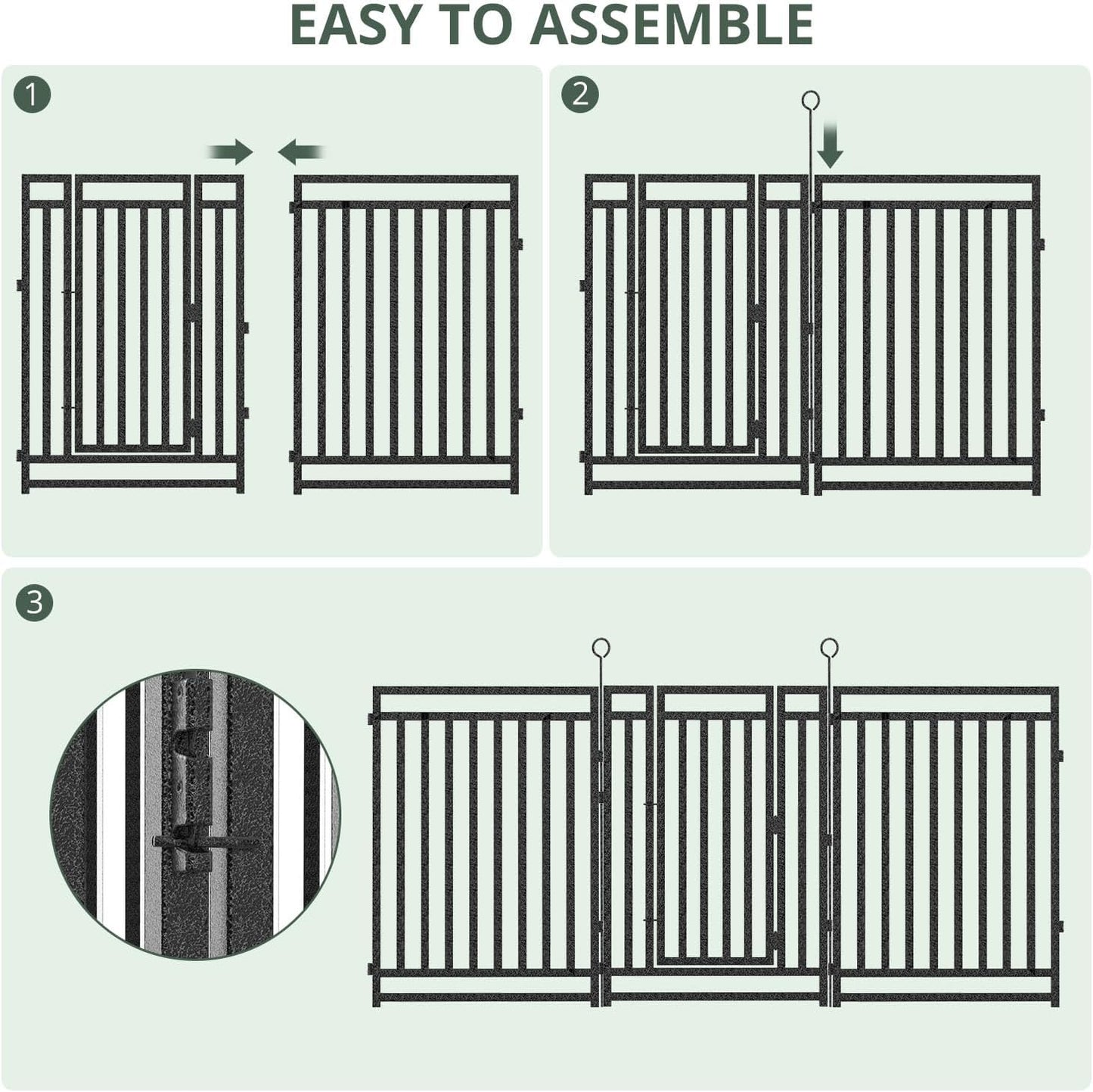 Decorative Garden Fence Metal Dog Fence Outdoor for Yard, 36ft (L) × 32in (H), 14 Panels + 2 Gates, Rustproof Animal Barrier Fencing for Patio & Flower Bed, No Dig, Black-Silver