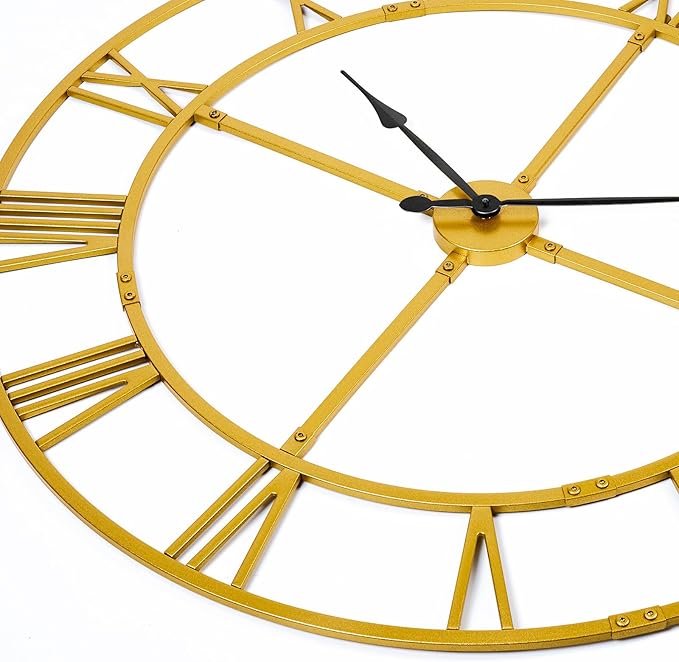Large Wall Clock for Living Room Decor – 40 Inch Knocked-Down (KD) Silent Non-Ticking Modern Farmhouse Wall Clock, Oversized Decorative Metal Roman Numeral Clock