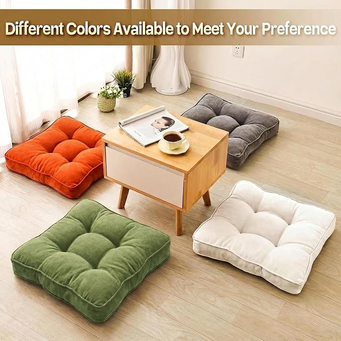 1 MIDDLE ONE Floor Pillow Set of 2, Memory Foam Floor Cushions for Adults, Large Meditation Pillow for Sitting, 22 x 22 Inches (Square | Green)