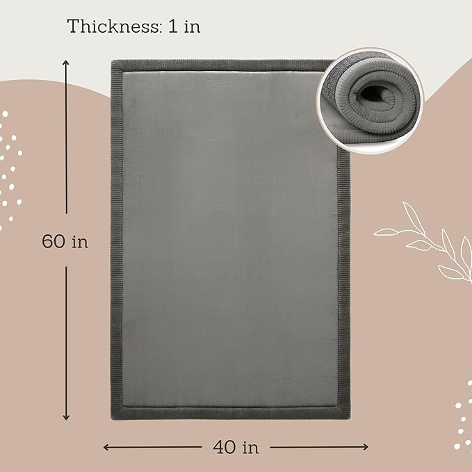 Hakuna Matte CloudSoft Baby Play Mat for Floor 40" x 60" Dark Gray – Coral Velvet Memory Foam Rug for Crawling & Cozy Play – Non-Slip, Water-Resistant, Easy-Care Tummy Time Mat, Playmat for Playpen