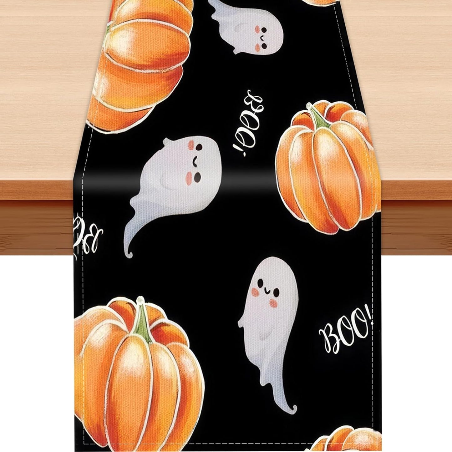 Halloween Table Runner Spooky Ghost Pumpkin Table Runner for Home Party Holiday Indoor Outdoor Table Decoration Halloween Table Decoration Kitchen Dining Table Decor 13 x 36 Inch (Black)
