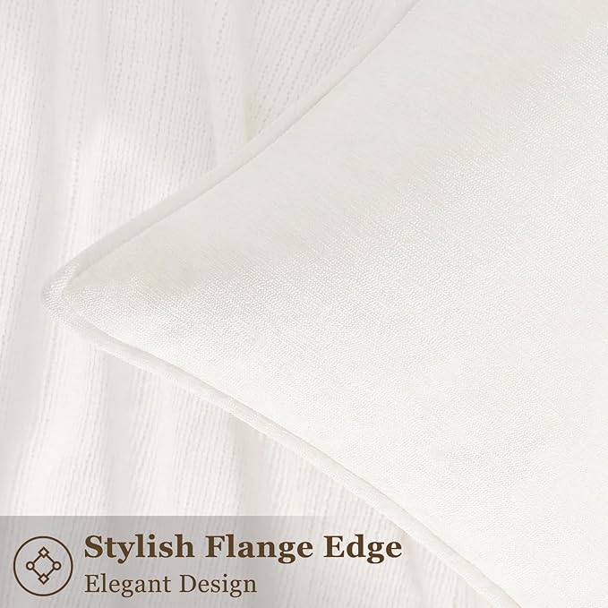 decorUhome Summer Couch Euro Sham Throw Pillow Covers 22x22 Set of 2, Decorative Soft Velvet Modern Cozy Chenille Pillow Cases with Elegant Design for Sofa Bed Living Room Home Decor, Cream White
