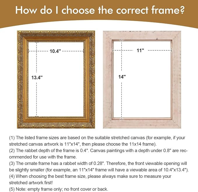 Vintage Gold Frame for 16x20 Canvas Paintings, 2.4” Wide DIY Wood Ornate Frame for Art Prints Landscape Family Portrait, Victorian Antique Gallery Wall Decor for Home Office (No Glass & Back)