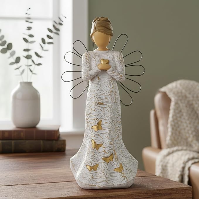 NAN ZAI NAN FANG Sympathy Angel Figurines for Loss of Loved Ones Angel Statues Home Decor Serenity Prayer Gifts for Women Resin Sculpted Hand-Painted Figure Bereavement Gift Praying Hands Statue