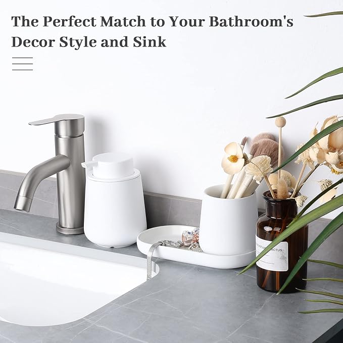BosilunLife Ceramic Bathroom Accessories Set 3 Pcs, Foaming Soap Dispenser and Toothbrush Holder with Tray, Modern Farmhouse Vanity Decor, White Housewarming Gift