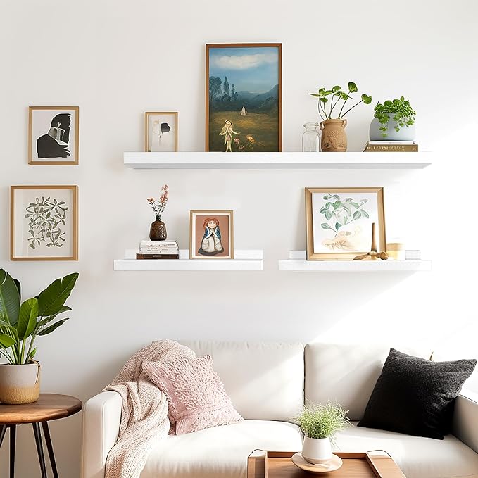 LaVie Home Floating Shelves for Wall Storage Set of 4, 15.6 Inch Picture Ledge Shelf, White Wall Shelves with Lip for Kitchen, Bedroom, Bathroom, and Living Room