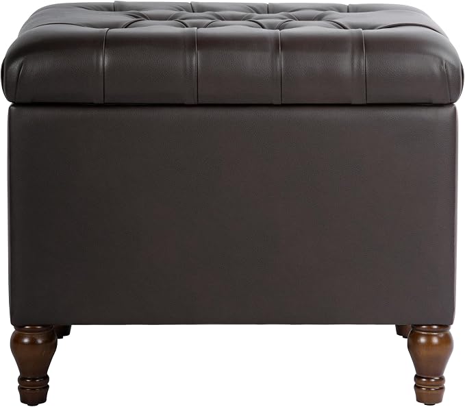 Spatial Order 24" Medium Tufted Storage Ottoman - Espresso Brown Faux Leather