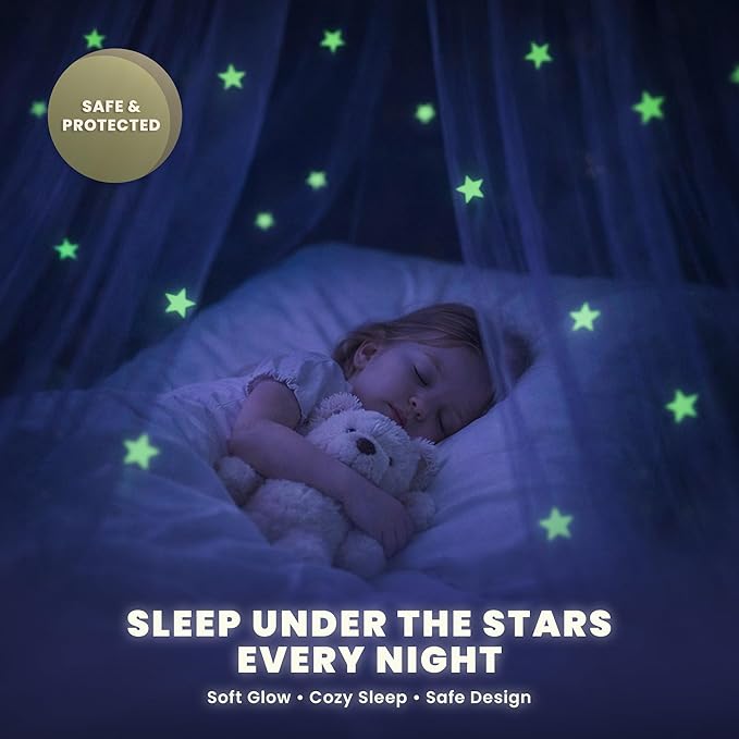Bollepo Yellow Bed Canopy for Girls with Glowing Stars - Princess Yellow Baby Canopy for Bed, Netting Room Decor, Ceiling Tent, Canopy | Single, Twin, Full, Queen Size Kids Bed