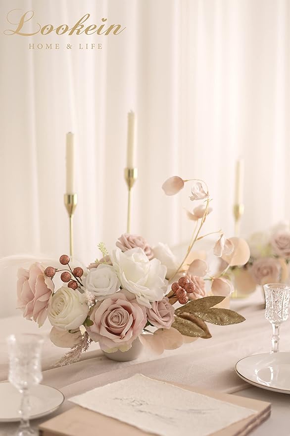 Lookein Artificial Flowers for DIY Wedding Decoration Bridal Bouquet Table Centerpieces Flower Garland Wreaths Aisle Arch Flower Decoration Home Decor, Chic Beige