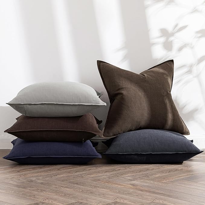 MIULEE Decorative Linen Pillow Covers 18x18 Inch Black Boho Farmhouse Neutral Couch Throw Pillows for Halloween Bed Pack of 2 Accent Modern Pillowcase Sofa Livingroom Home Decor
