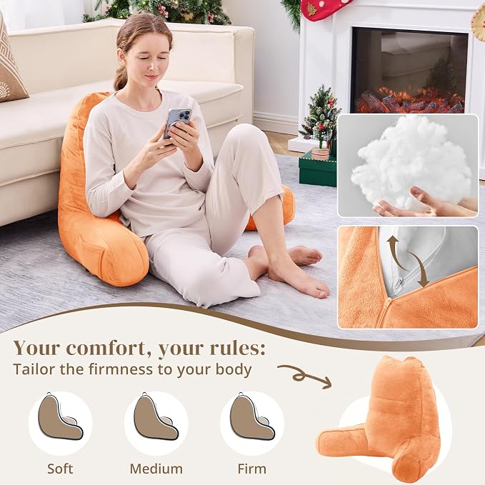 Sasttie Reading Pillow, Pillows for Reading or Relaxing – Ergonomic Support for Head, Neck, Back, and Lumbar, 21-Inch, Orange