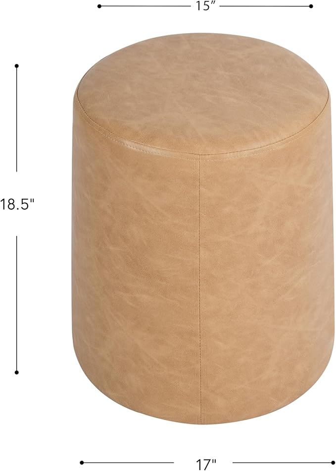 HomePop Faux Leather Organic ShapeOttoman (No Lid, Seat Only) | HomePop Home Décor | Round Pouf Foot Rest – Sand Faux Leather