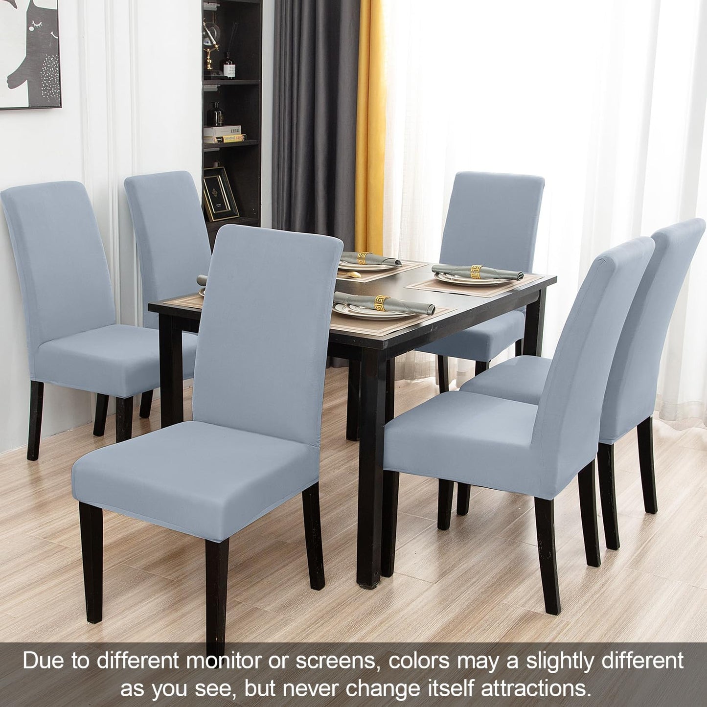 JQinHome Dining Room Chair Covers Set of 8, High Stretch Chair Slipcover Removable Washable Chair Seat Protector Cover for Home Party Hotel Wedding Ceremony (Light Grey)