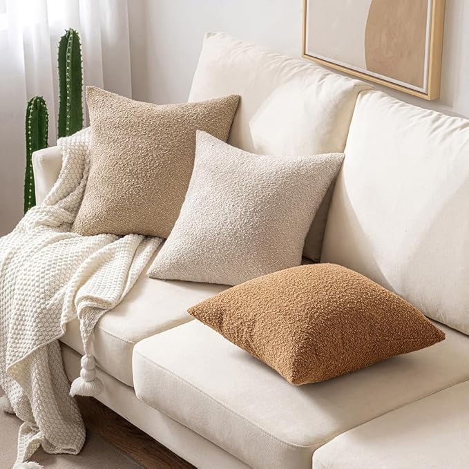 MIULEE 22x22 Inch Decorative Euro Sham Pillow Covers for Couch Bed Set of 2 Textured Boucle Neutral Throw Pillow Covers Oatmeal Accent Solid Pillowcases Sofa Living Room Home Decor