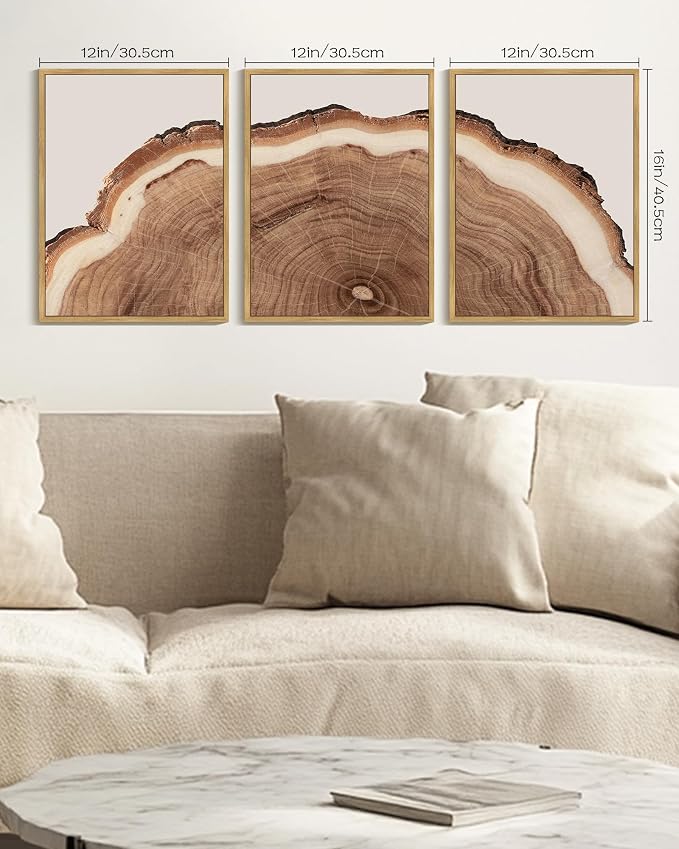 PHOPAGO Vintage Tree Rings Wood Framed Wall Art Modern Retro Stump Wall Decor Nature Farmhouse Rustic Art Prints Home Decor - 12x16in Natural Framed
