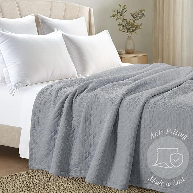 Threadmill Luxury Cotton Blankets for Twin Size Bed | All-Season 100% Cotton Twin Blanket for Bed | Jacquard Lightweight, Soft & Cozy Coverlet, 350GSM, 68 x 90 inches | Scottish Grey