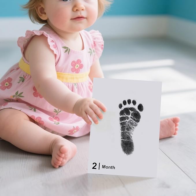 Baby Inkless Milestone Cards Hand Casting Kit Ink Print Hand and Footprint Kit Dog or Cat Pet Paw Print Kit Baby Newborn Footprint Kit Photo Album Keepsake Book Feet Stamp (Green Gift Box + Album)