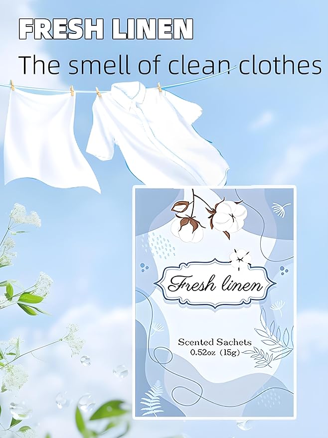 12 Packs Fresh Linen Hanging Scented Sachets for Drawers and Closets with Retractable Hook| Long-Lasting Closet Air Freshener & Closet Deodorizer | Closet Scent Freshener (Fresh Linen)