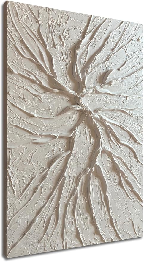 zoinart White Textured Wall Art Pure White Abstract Modern Concrete Canvas Paintings Hand Painted 3D Contemporary Art, Minimalist Wall Art 24x36 inch