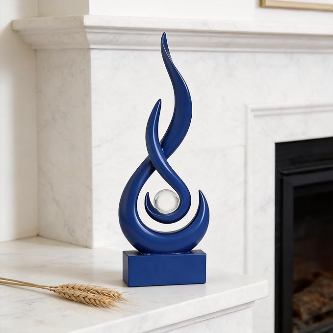 Modern Abstract Art Table Decoration,Resin Flame Statue Modern Centerpiece Ornaments for Living Room Great Gift Idea Home Decor,Collectibles (Pure Blue)