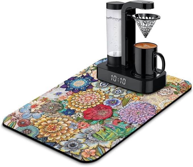 Fun Coffee Mat 23inx15in,Coffee Bar Mat for Countertops,Absorbent Hide Stain Anti-Slip Coffee Bar Accessories Fit Under Coffee Machine Mat,dish Drying Mats for Kitchen